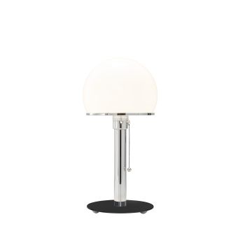 Bauhauslampe WA 23 Sw Chrom mit schwarzer Fußplatte Wagenfeldlampe