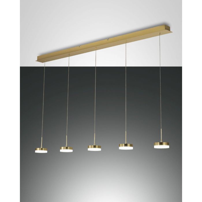 Fabas Luce 5er-LED-Pendelleuchte DUNK Messing satiniert 3239-48-119