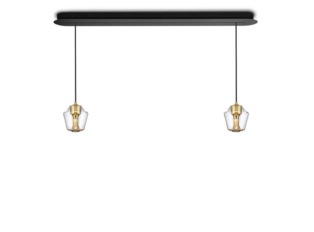 Less´n´more ETHICS LED-2er-Pendelleuchte, Schiene 119 cm, innen Gold, Kristallglas, phasendimmbar E-2GPL-1190-P-KGG-GC 4251908543823