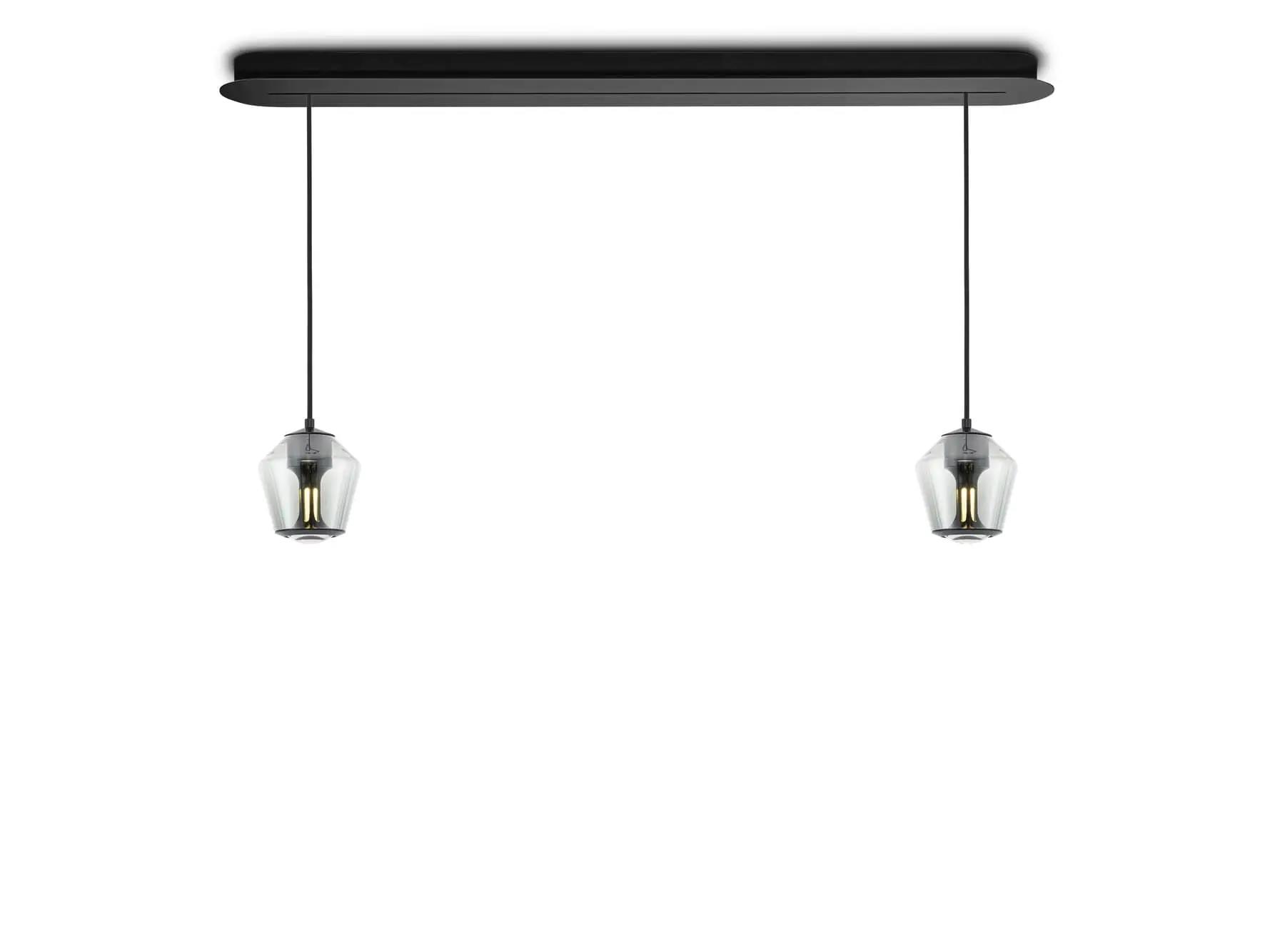 Less´n´more ETHICS LED-2er-Pendelleuchte, Schiene 119 cm, innen Schwarz, Kristallglas, phasendimmbar E-2GPL-1190-P-KSS-GC 4251908543823