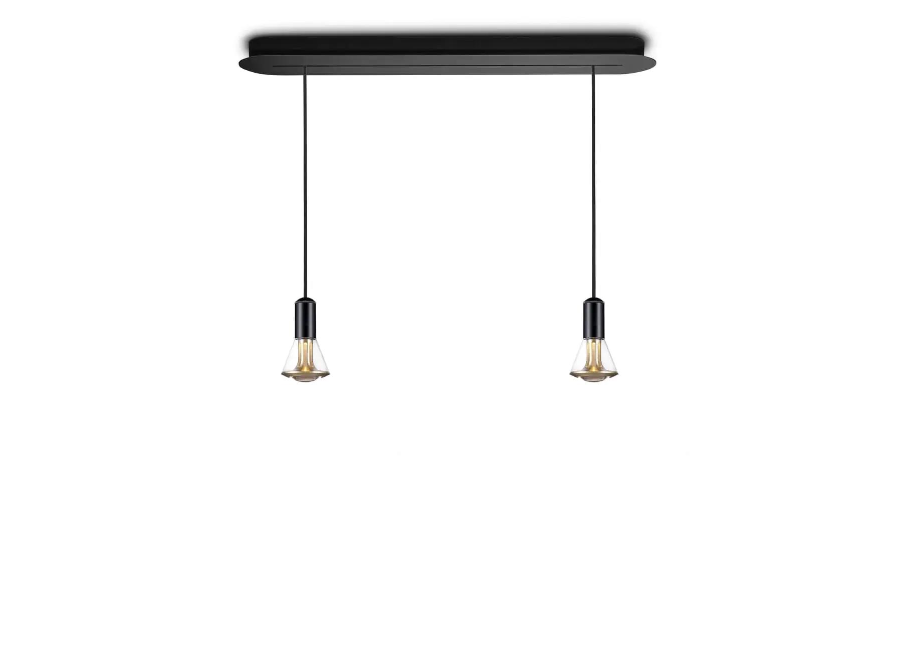 Less´n´more ETHICS LED-2er-Pendelleuchte, Schiene 84 cm, innen Gold, Kristallglas, phasendimmbar E-2PL-840-P-KGS-GC 4251908543885