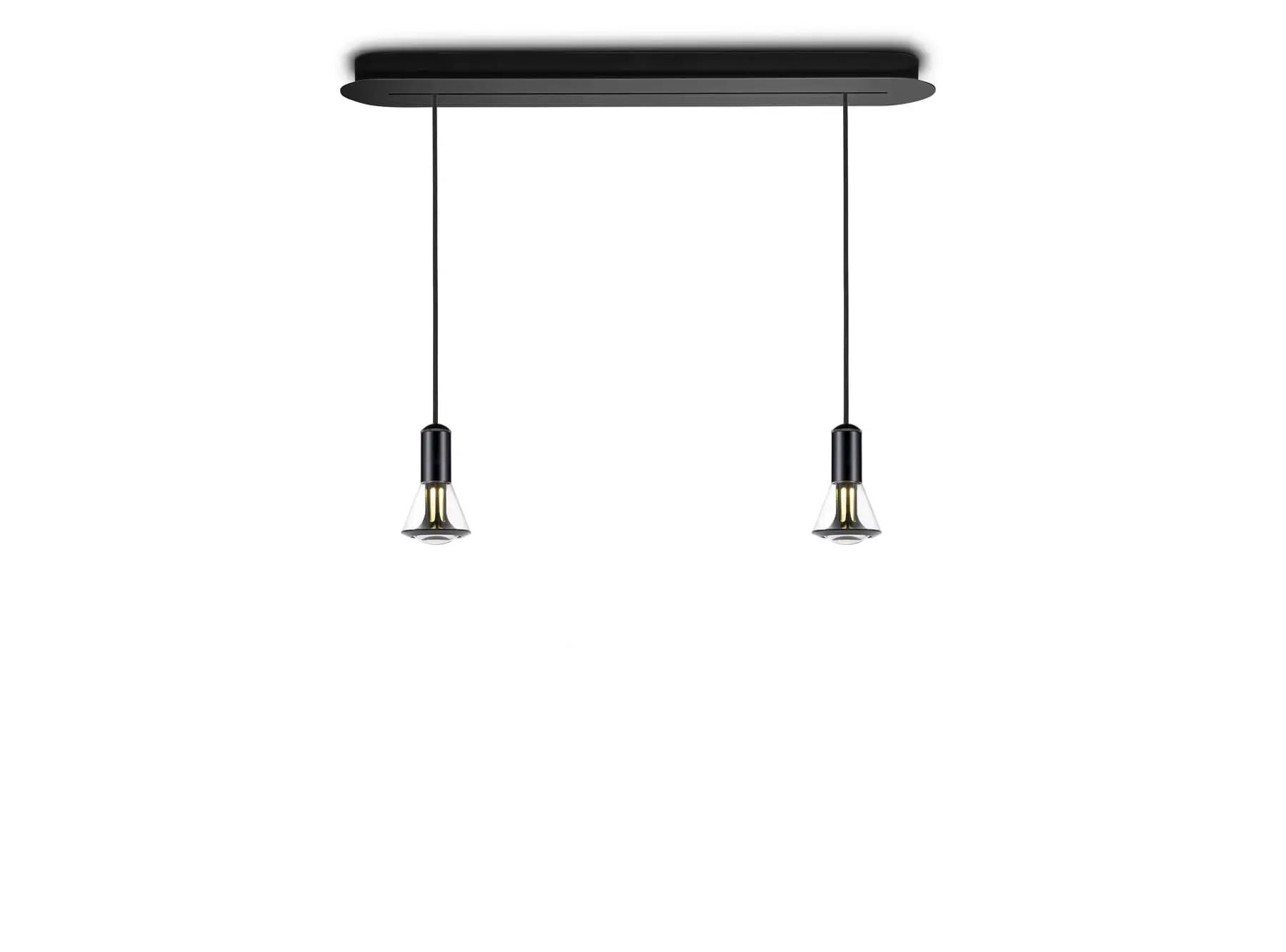 Less´n´more ETHICS LED-2er-Pendelleuchte, Schiene 84 cm, innen Schwarz, Kristallglas, phasendimmbar E-2PL-840-P-KSS-GC 4251908599653