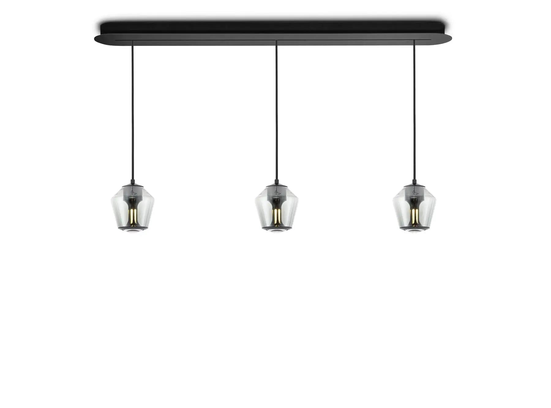 Less´n´more ETHICS LED-3er-Pendelleuchte, Schiene 119 cm, innen Schwarz, Kristallglas, phasendimmbar E-3GPL-1190-P-KSS-GC 4251908599400