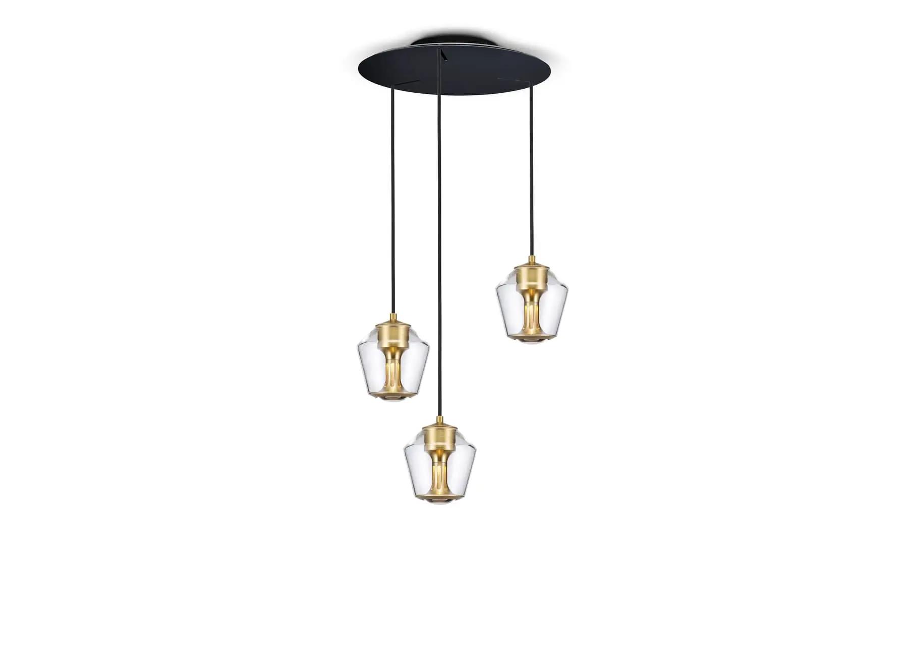 Less´n´more ETHICS LED-3er-Pendelrondell, Duchmesser 40 cm , innen Gold, Kristallglas, phasendimmbar E-3GPL-400-P-KGG-GC 4251908544127