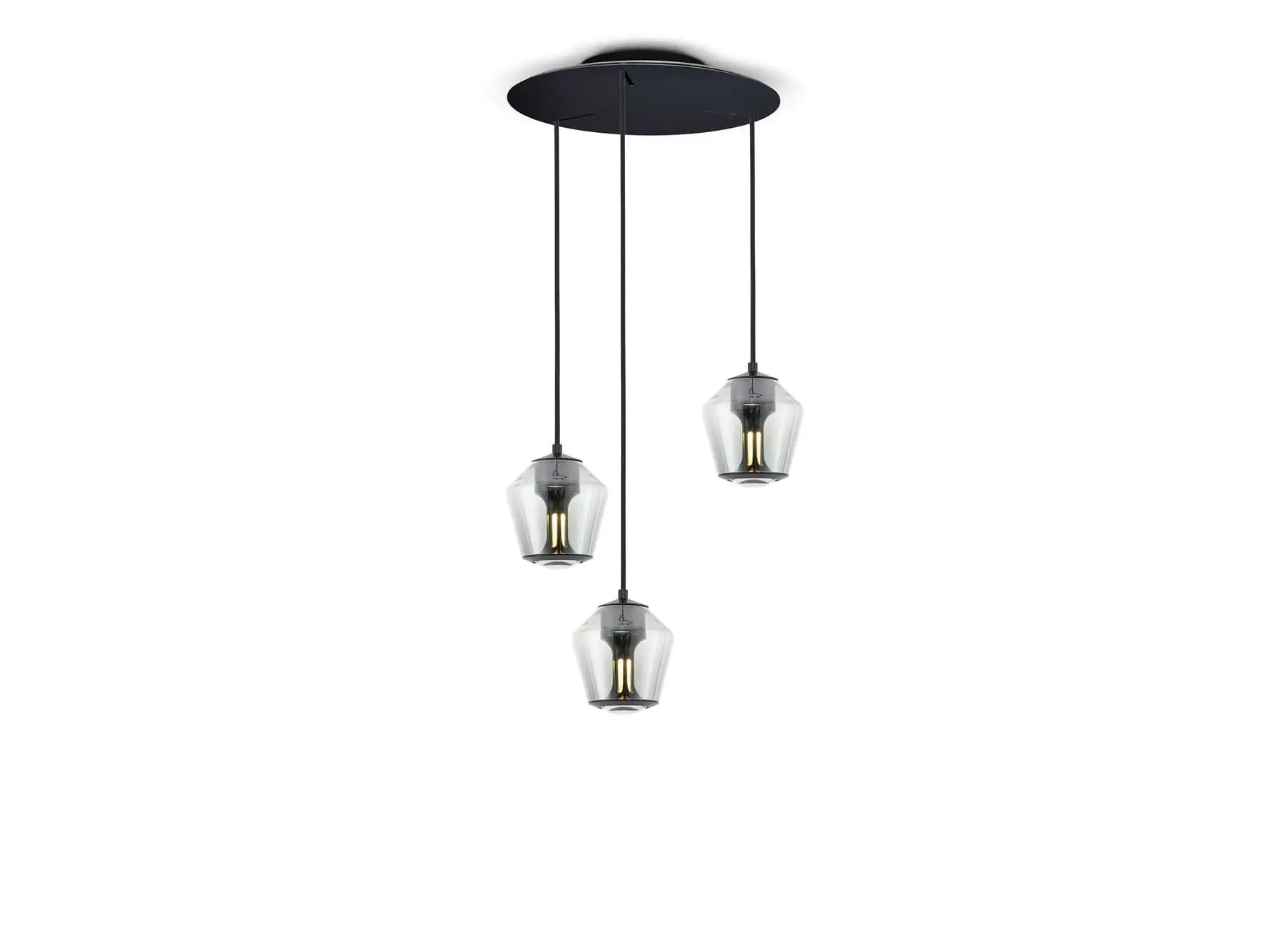 Less´n´more ETHICS LED-3er-Pendelrondell, Duchmesser 40 cm , innen Schwarz, Kristallglas, phasendimmbar E-3GPL-400-P-KSS-GC 4251908599226