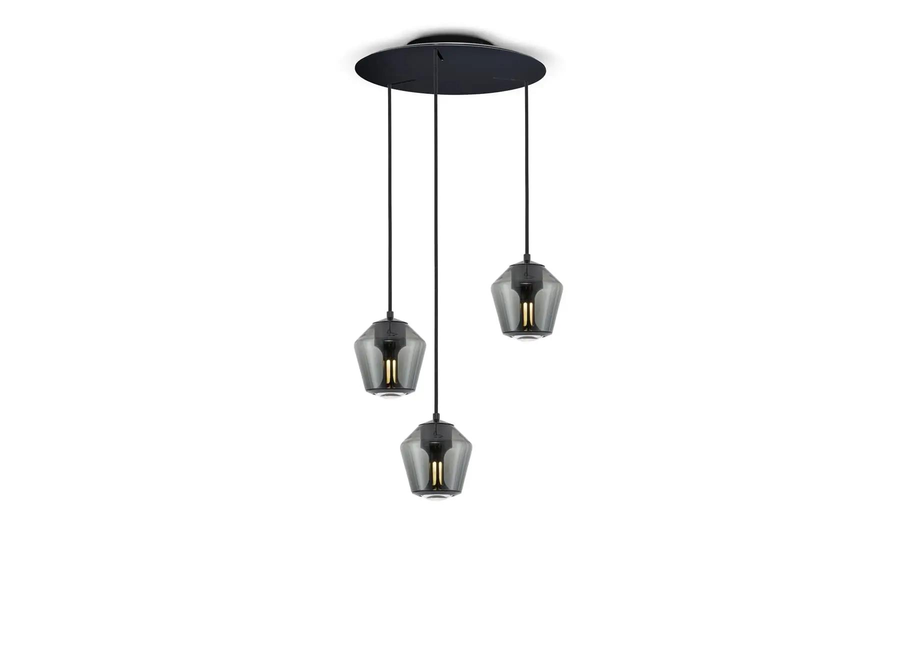 Less´n´more ETHICS LED-3er-Pendelrondell, Duchmesser 40 cm , innen Schwarz, Rauchgrau, phasendimmbar E-3GPL-400-P-KSS-GG 4251908599233