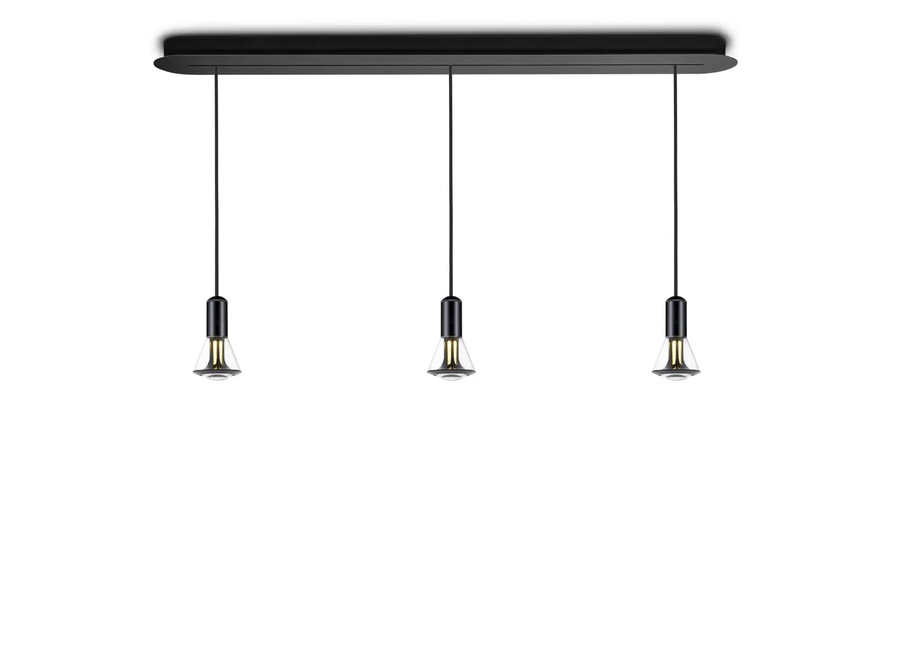 Less´n´more ETHICS LED-3er-Pendelleuchte, Schiene 154 cm, innen Schwarz, Kristallglas, phasendimmbar E-3PL-1540-P-KSS-GC 4251908598755