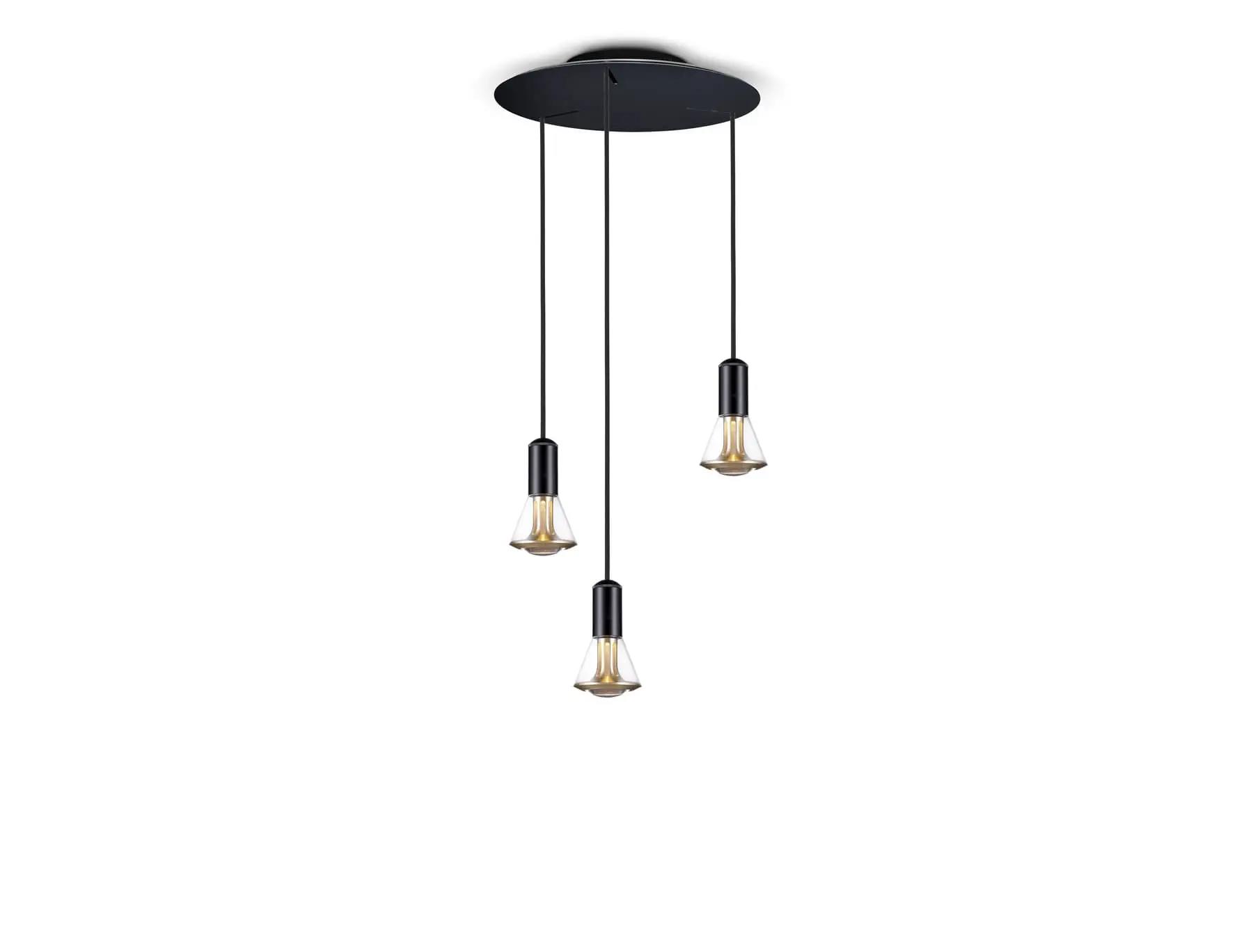 Less´n´more ETHICS LED-3er-Pendelrondell, Durchmesser 40 cm , innen Gold, Kristallglas, phasendimmbar E-3PL-400-P-KGG-GC 4251908598809