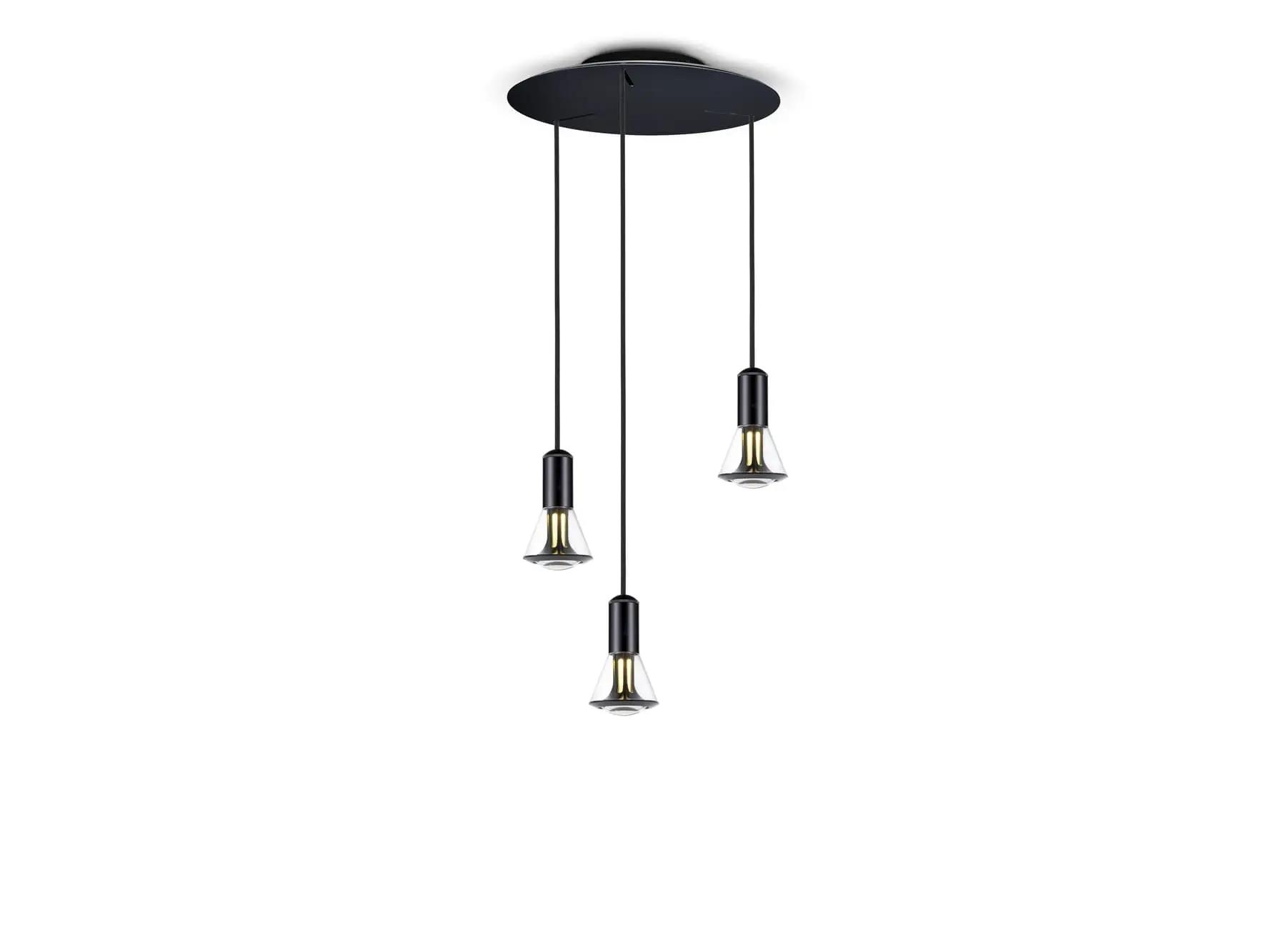 Less´n´more ETHICS LED-3er-Pendelrondell, Durchmesser 40 cm , innen Schwarz, Kristallglas, phasendimmbar E-3PL-400-P-KSS-GC 4251908598816